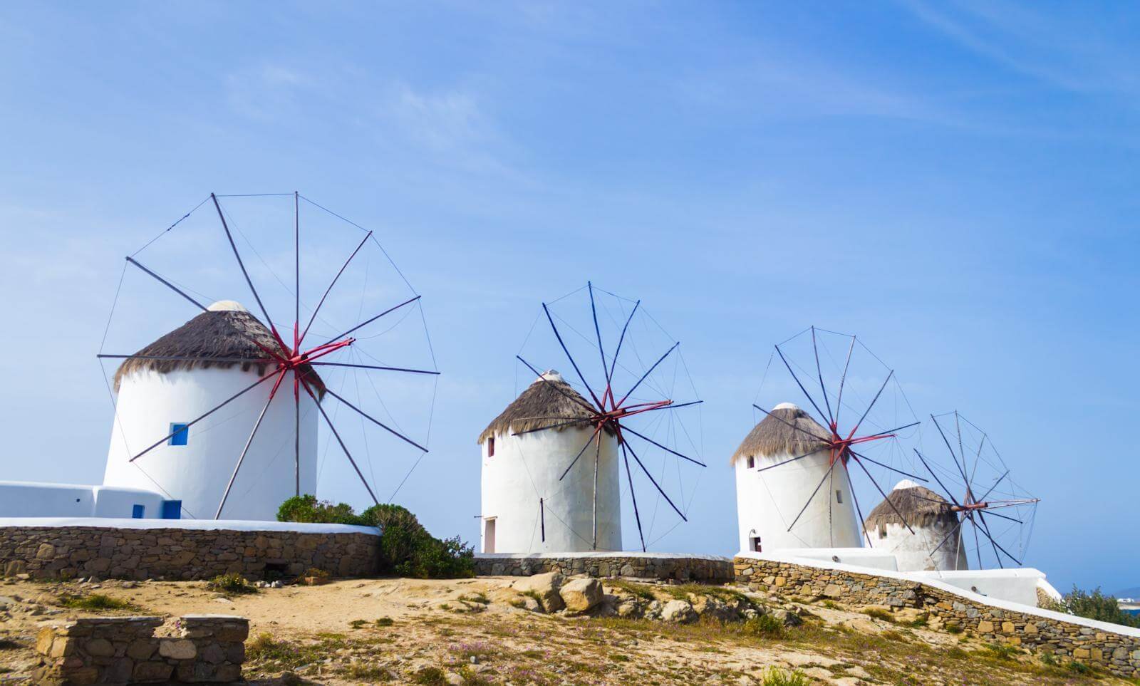 Photo of snow-white windmills of Mykonos Mills of Mykonos