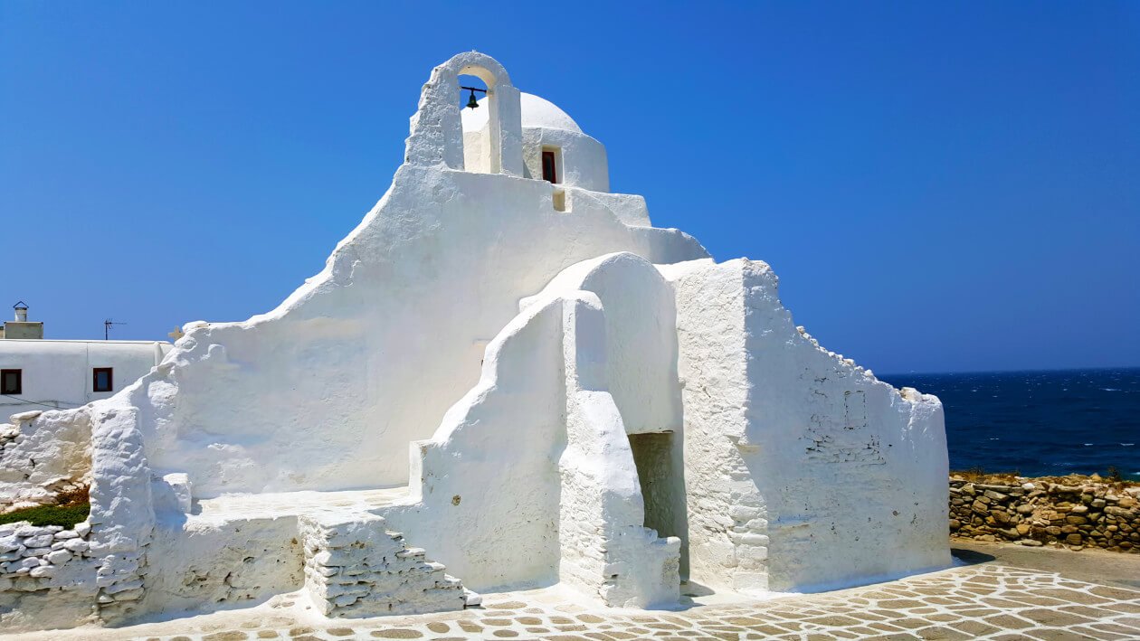 Photo of the stone church of Papaportiani on the island of Mykonos Papaportiani Stone Church