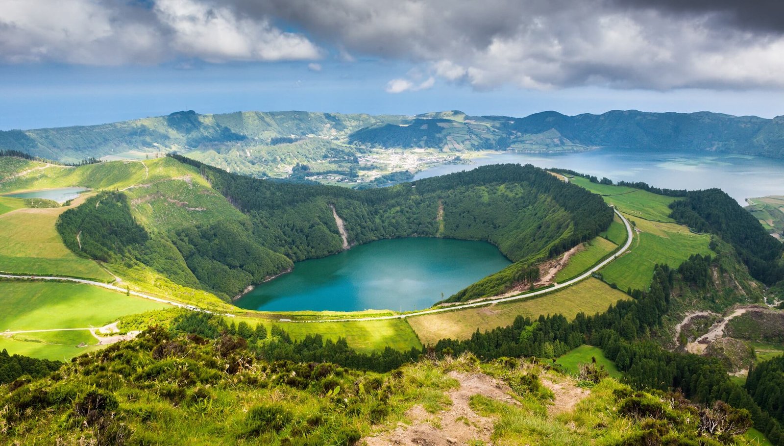 Photo of a lake in the crater of the inactive volcano Sete Cidades Lake in the crater of the volcano Sete Cidades