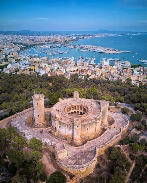 Belver Castle view from above, Spain Top view of Bellevere Castle