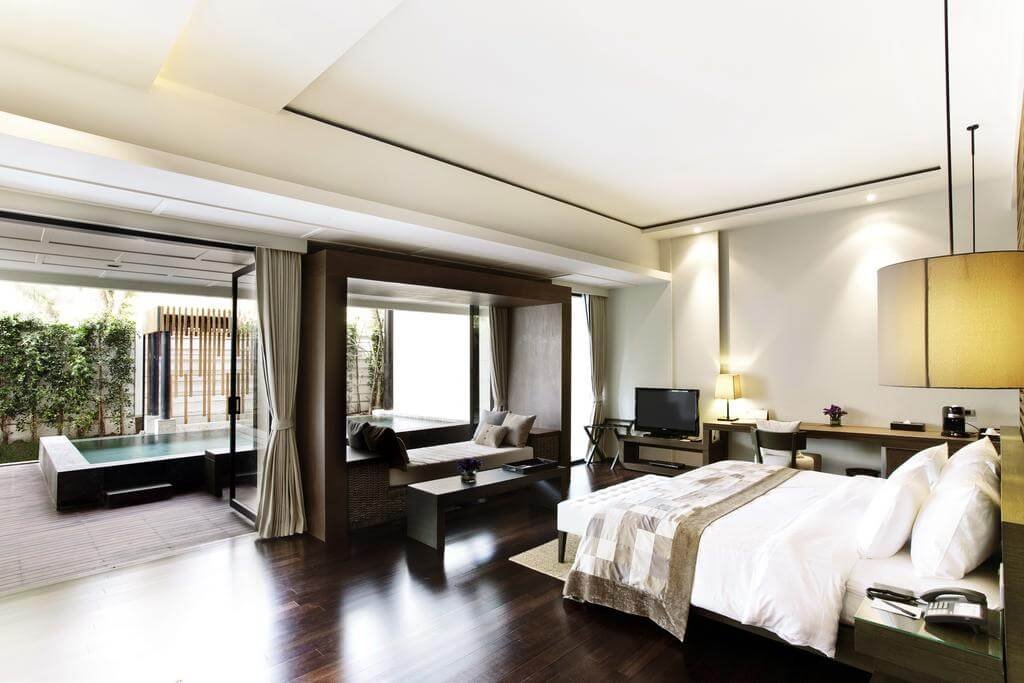 Interior photo of the Cape Nidhra Hotel room Each room has its own private pool