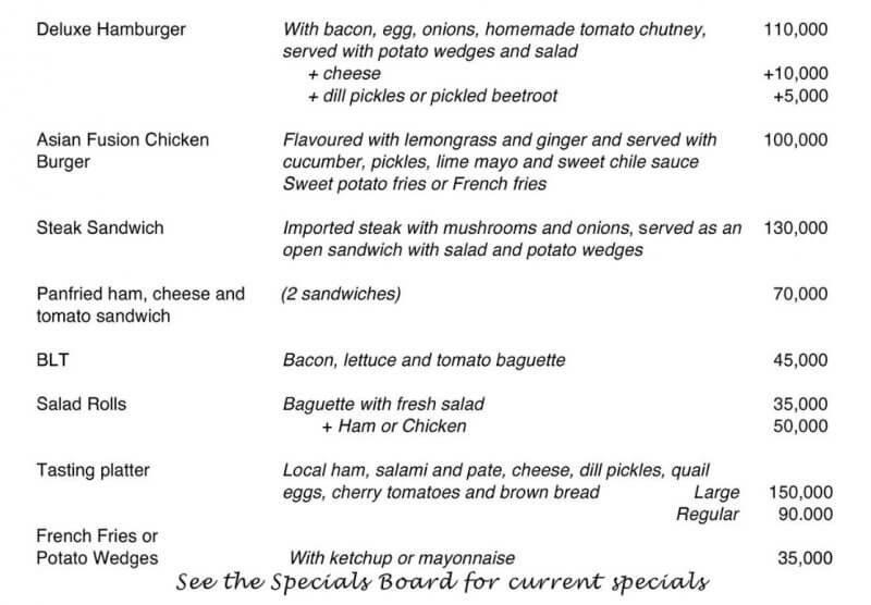 how much does food cost in Dalat-menu The restaurant's menu is in English