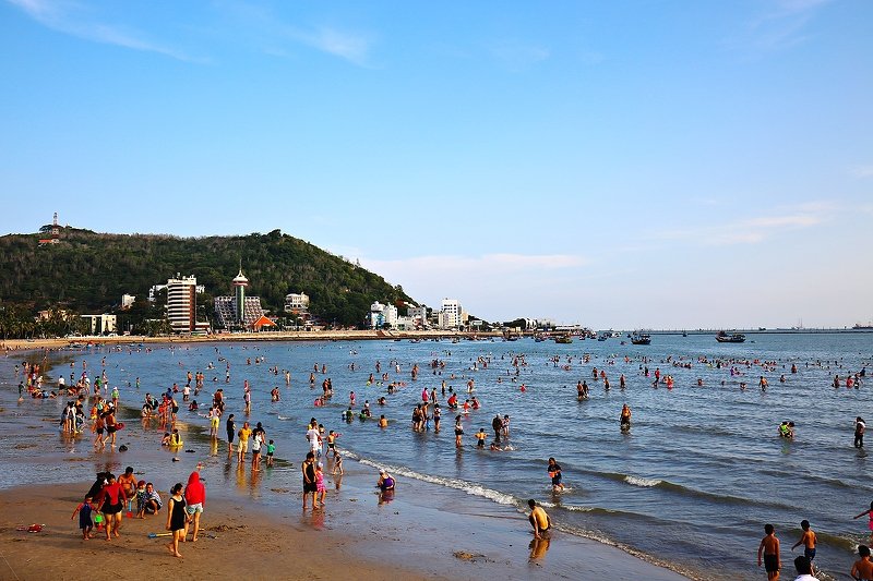 People on the front beach of Vung Tau city in Vietnam City Beach Front
