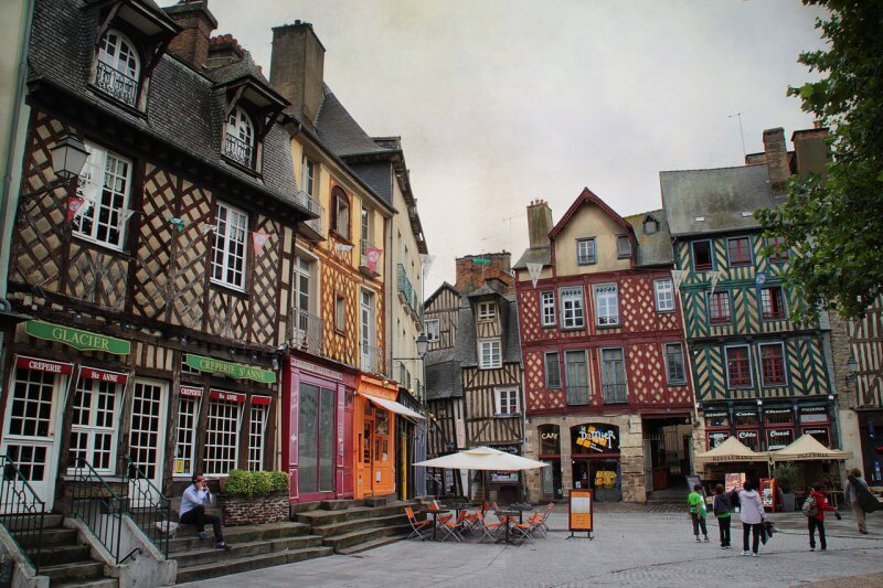 Architecture of the medieval Old Town of Rennes Houses in the Old Town of Rennes, France