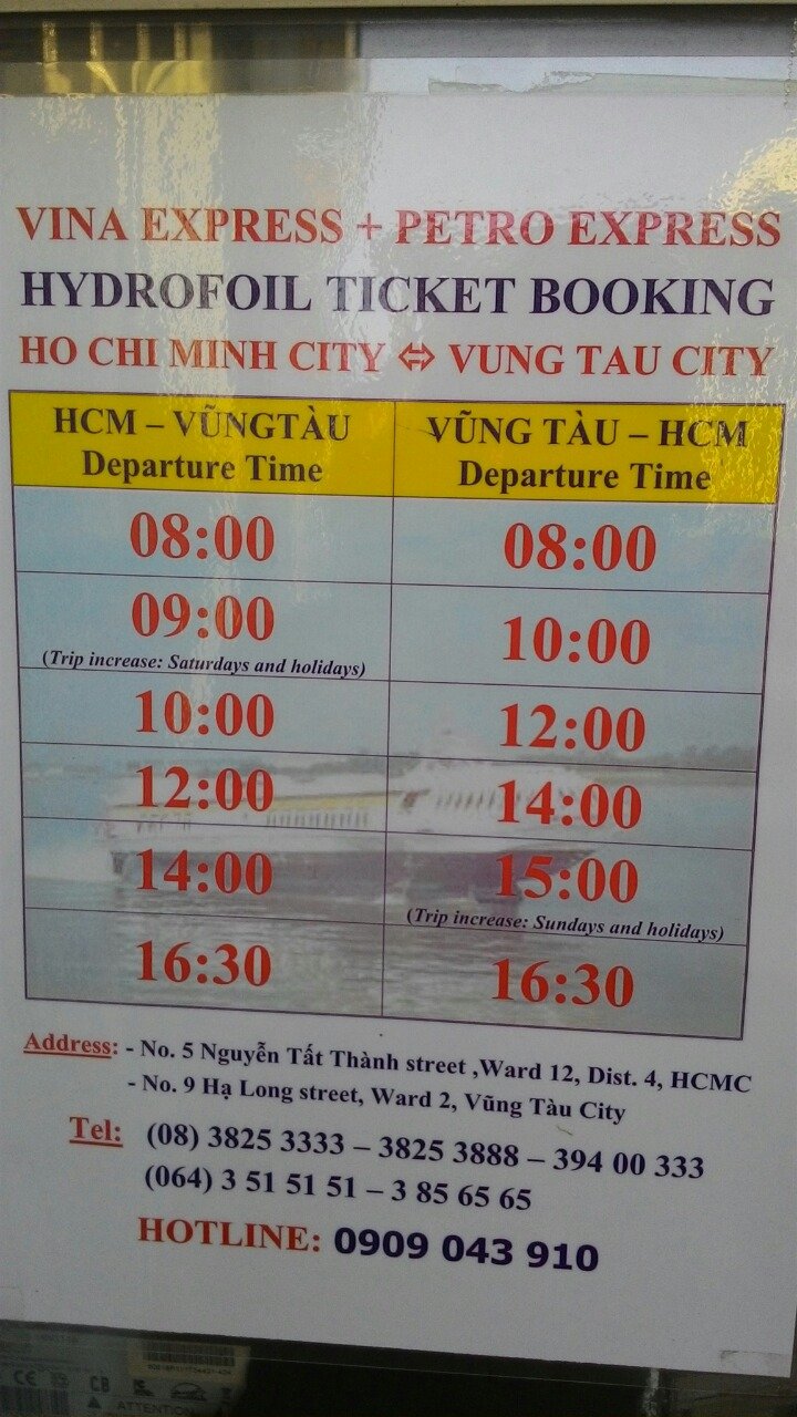 Ho Chi Minh City-Vung Tau River Rocket schedule Ho Chi Minh City-Vung Tau boat schedule