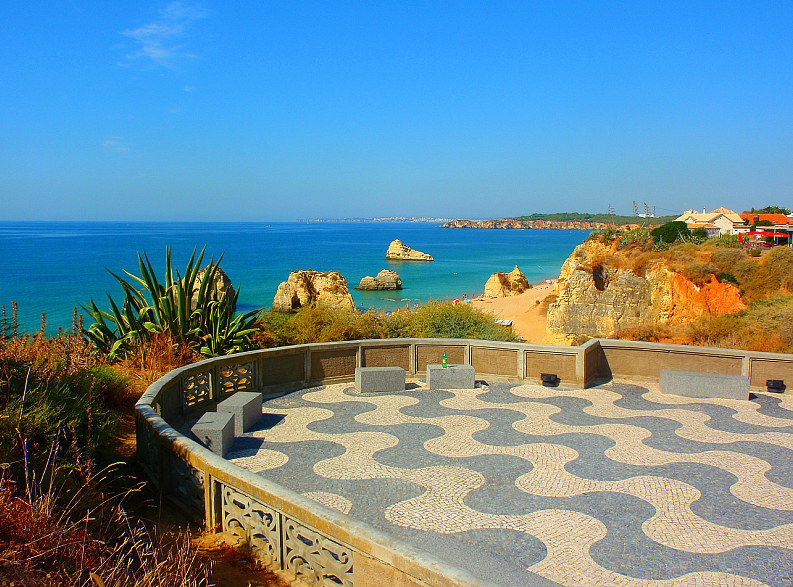 Viewing platform on the embankment in the city of Portimao Observation deck and view from it