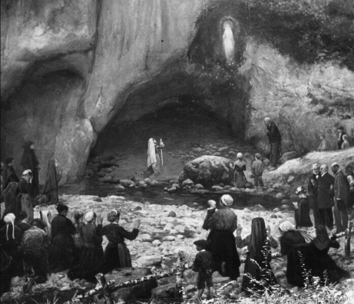 Illustration of the Duvi Maria phenomenon in Lourdes, France The Apparition of the Virgin Mary at Lourdes
