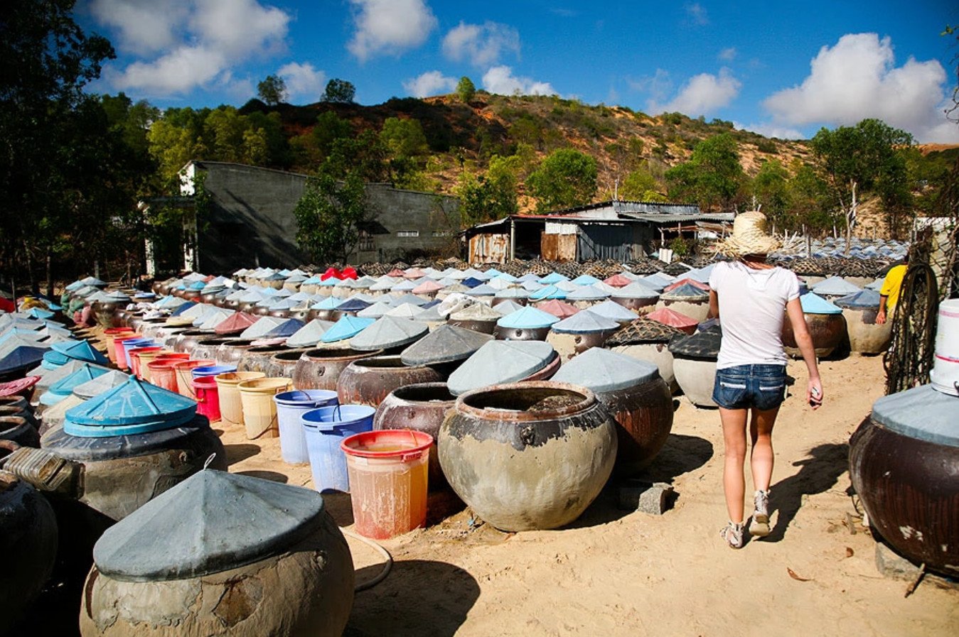 Photos of barrels where fish sauce is infused, factory production in Phan Thiet Barrels in which to infuse fish sauce, Phan Thiet