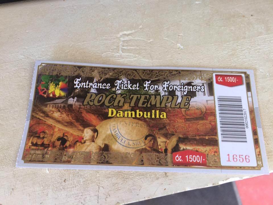 Dambulla Temple Entrance Ticket in Sri Lanka Temple admission ticket