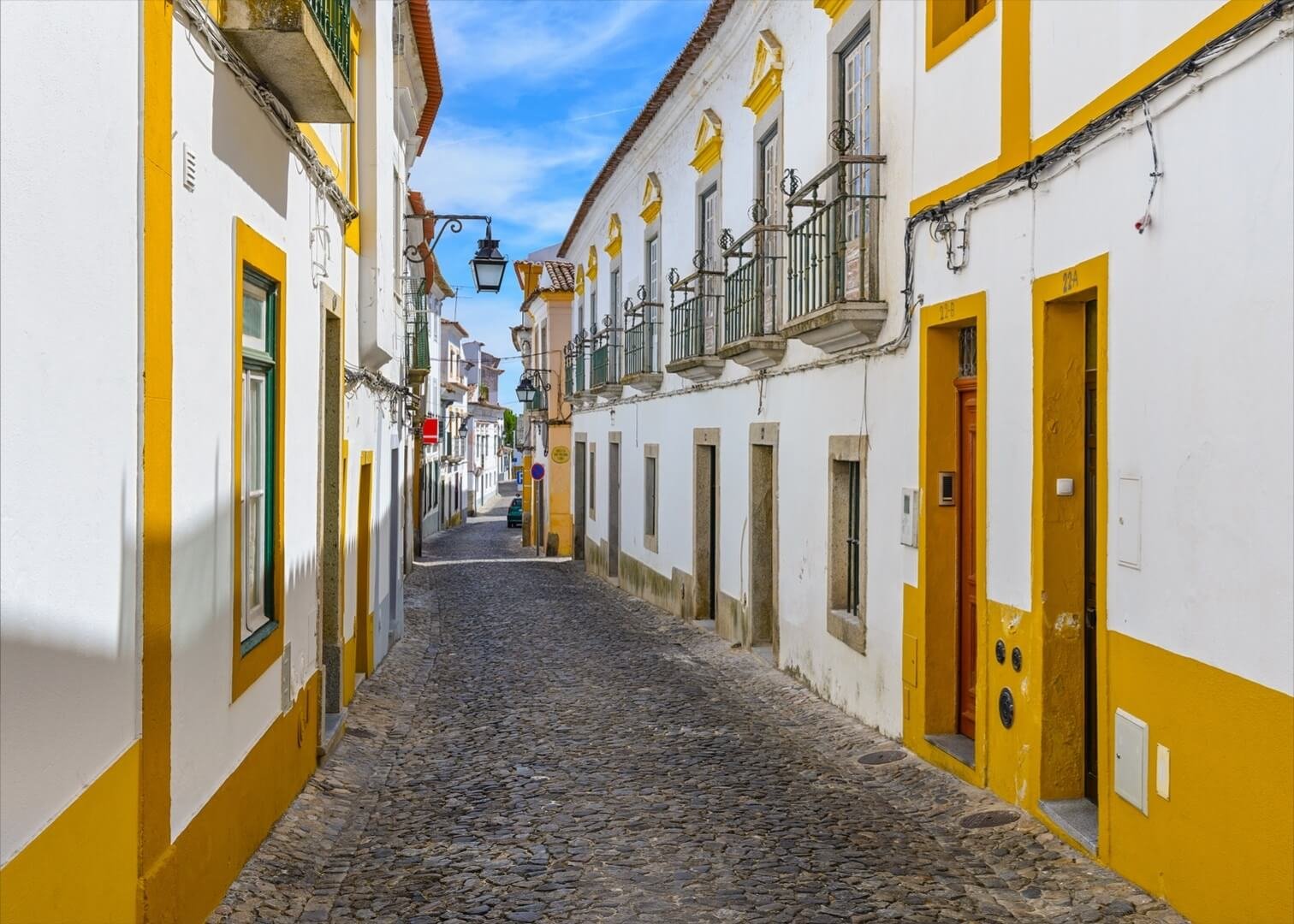 Evora town street with old houses Evora is a city with amazing residential areas