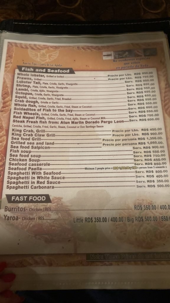 glamping menu in the bay of eagles