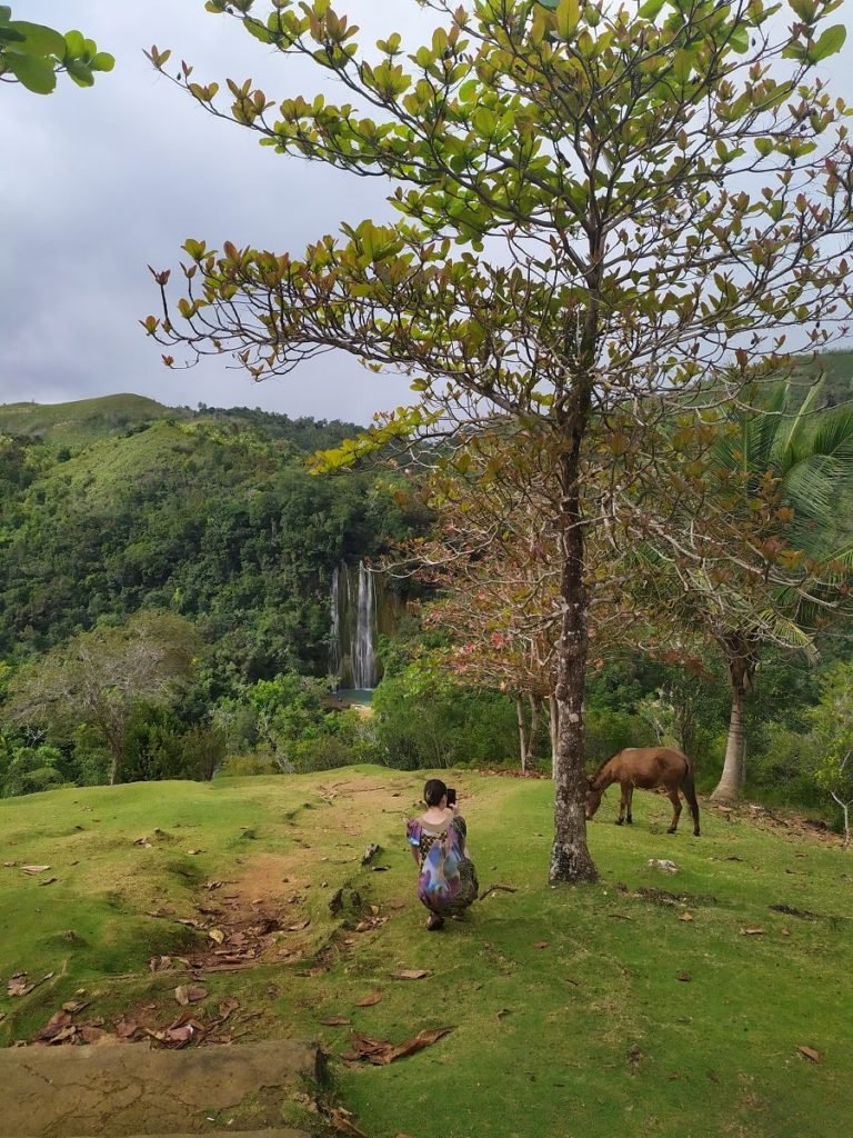 view of el limon waterfall in the dominican republic