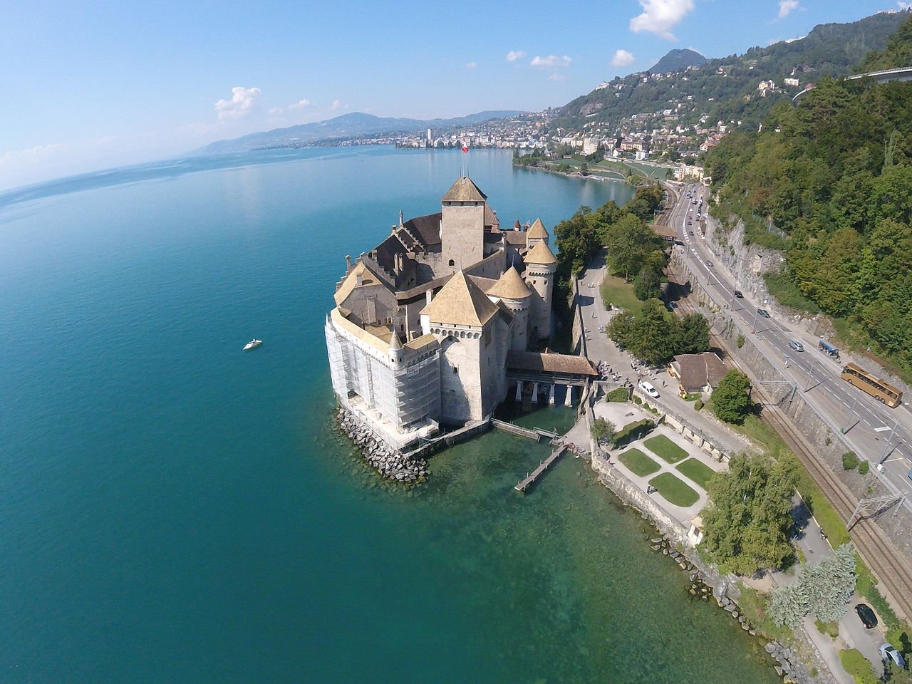Aerial view of Chillon Castle Chillon Castle, aerial view