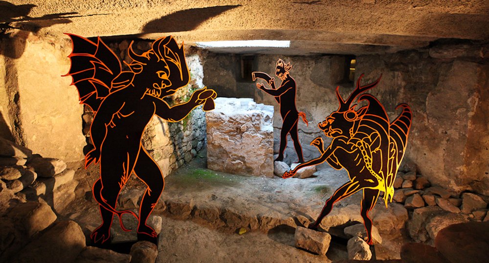 Photo installation of devils in Chillon Castle Installation of devils in Chillon Castle