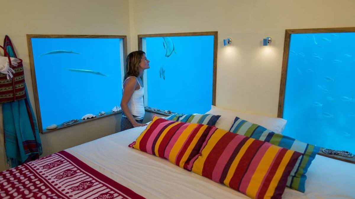 Photo of an underwater room at the Manta Resort Hotel Underwater room at Manta Resort