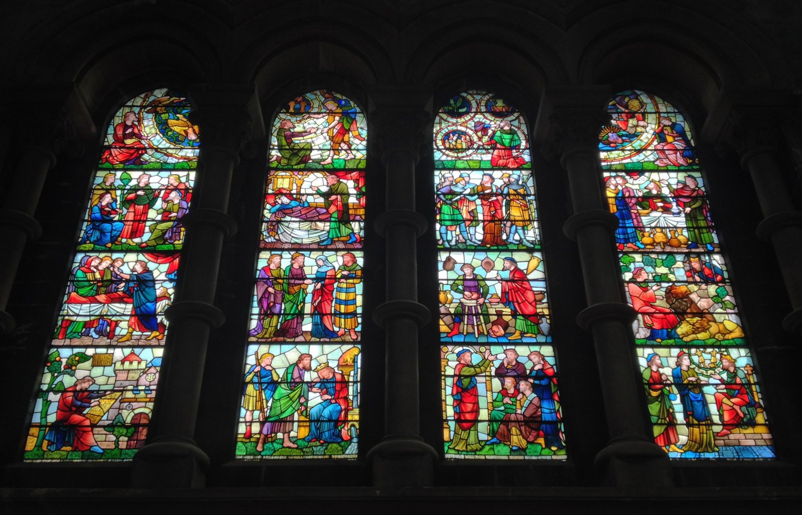 Photo of stained glass windows in St. Fin Barra Cathedral, Cork Stained glass windows in St. Fin Barra Cathedral
