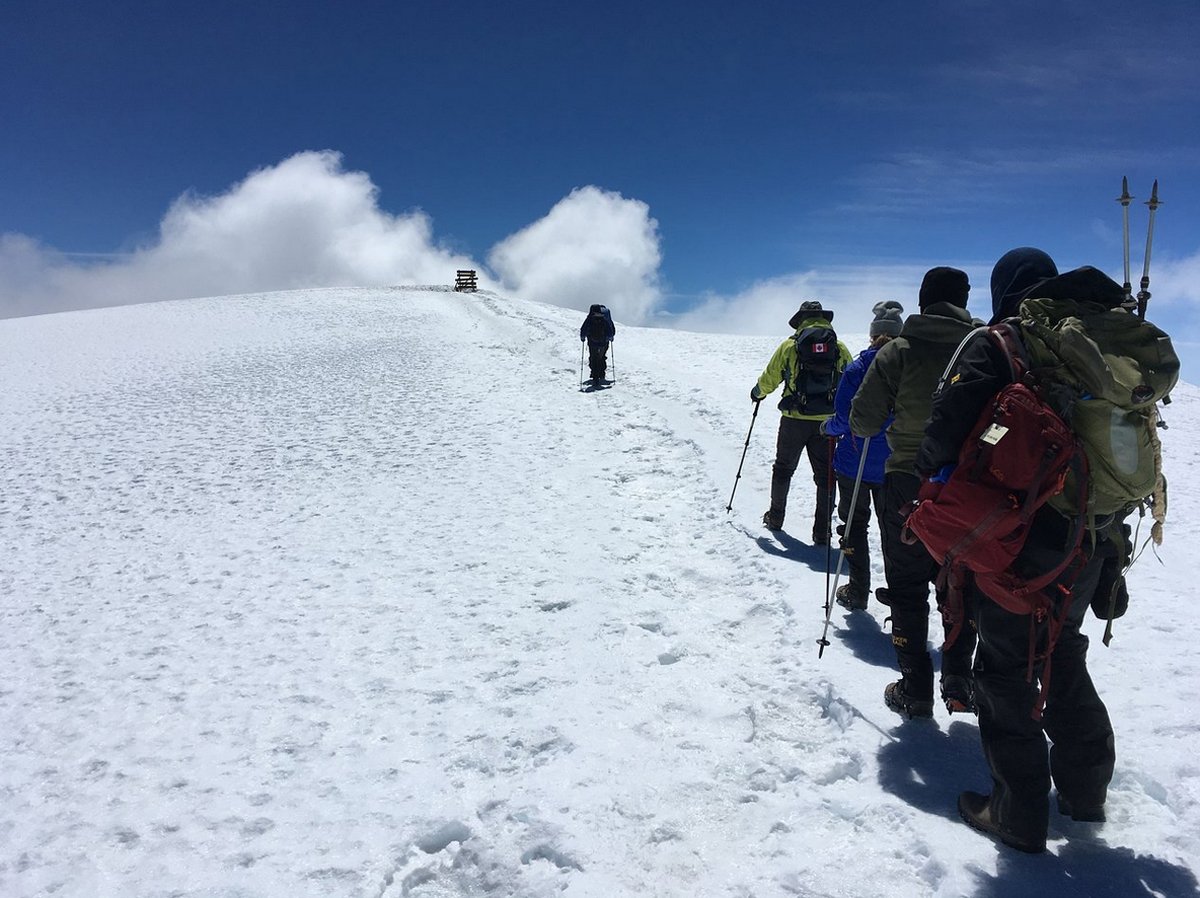A group of tourists climbing Mount Kilimanjaro Climbing Mount Kilimanjaro