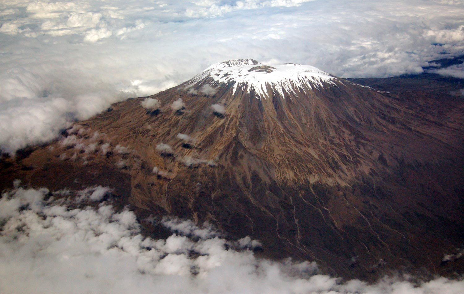 Aerial photo of the summit of Mount Kilimanjaro View of the summit of Mount Kilimanjaro