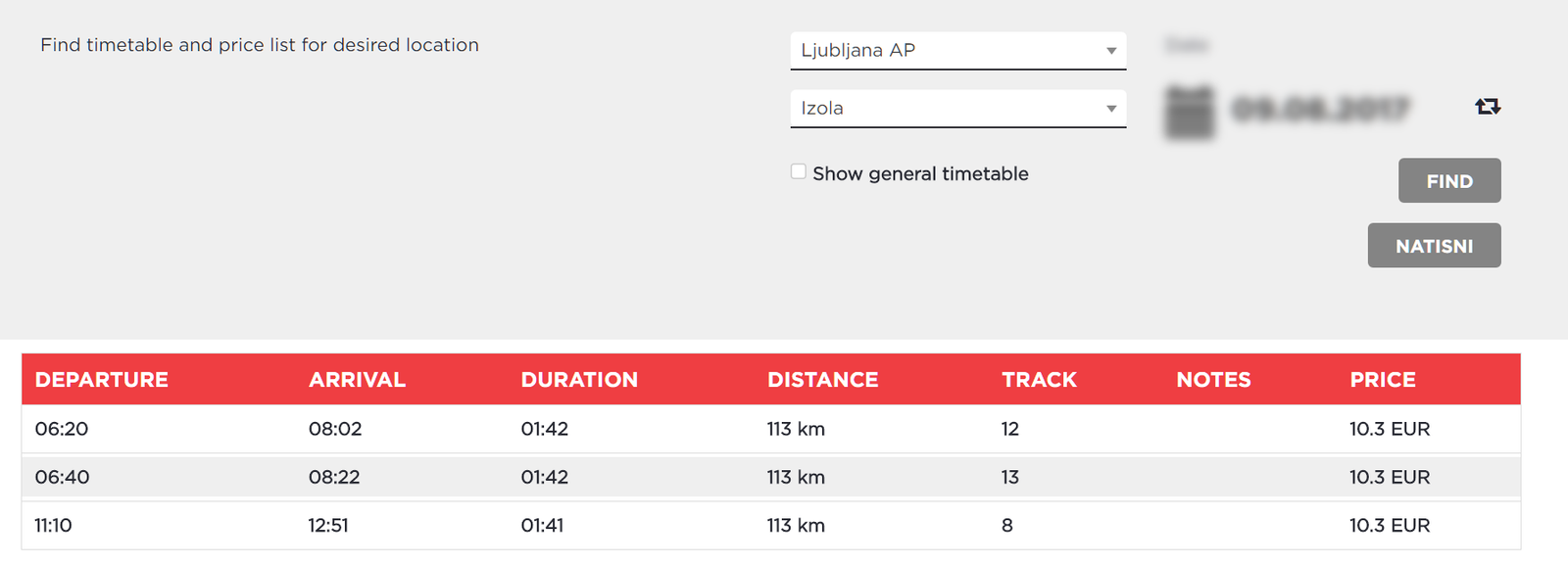 Ljubljana-Izola bus schedule