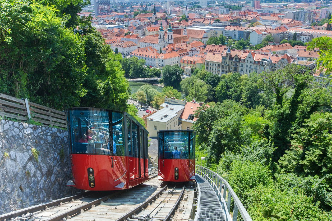 The Red Funicular to Schlossberg Mountain Funicular to the mountain