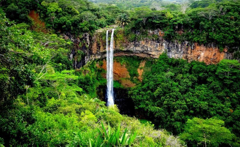 Chamarel Waterfall on the island of Mauritius in the Seven Coloured Sands National Park The highest waterfall on the island