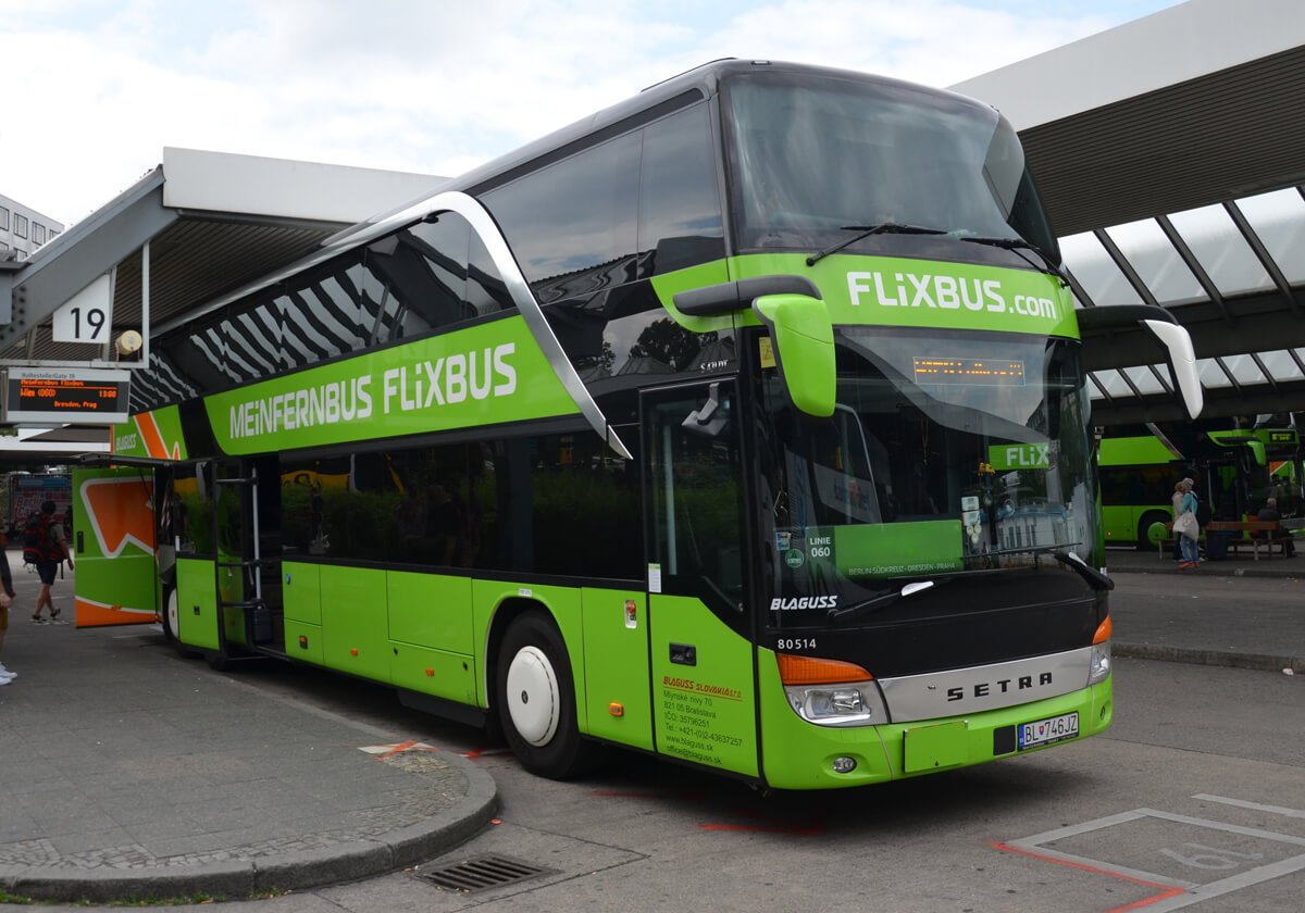 A comfortable green bus from the Flixbus company Flixbus Bus