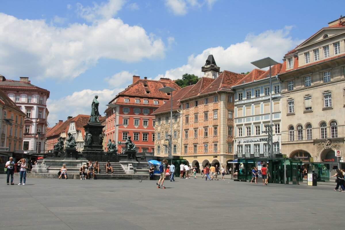 In the center of the main square of Graz fountain Main Square of Graz