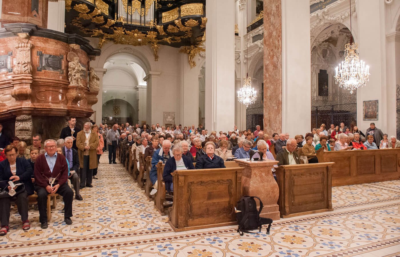 Mass at the Basilica of the Nativity of the Virgin Mary in Austria Interior of the Church of the Virgin Mary