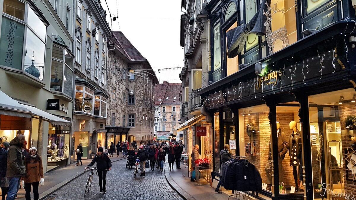 Shops along the pedestrian street Sporgasse Shporgasse Street