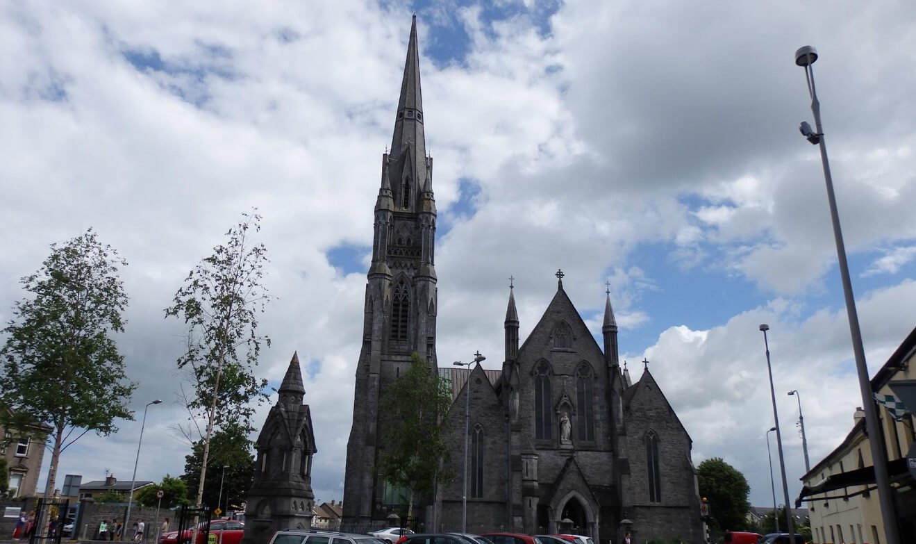 The photo shows St. John's Cathedral in Limerick. St. John's Cathedral, Limerick