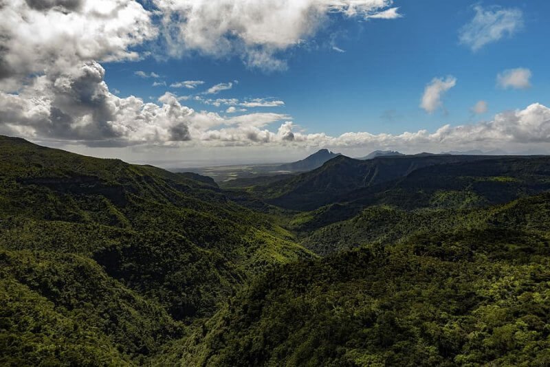View from the observation deck in the Gorge de la Rivière Noire park in Mauritius Landscape of the Gorge de Rivier Noire Park