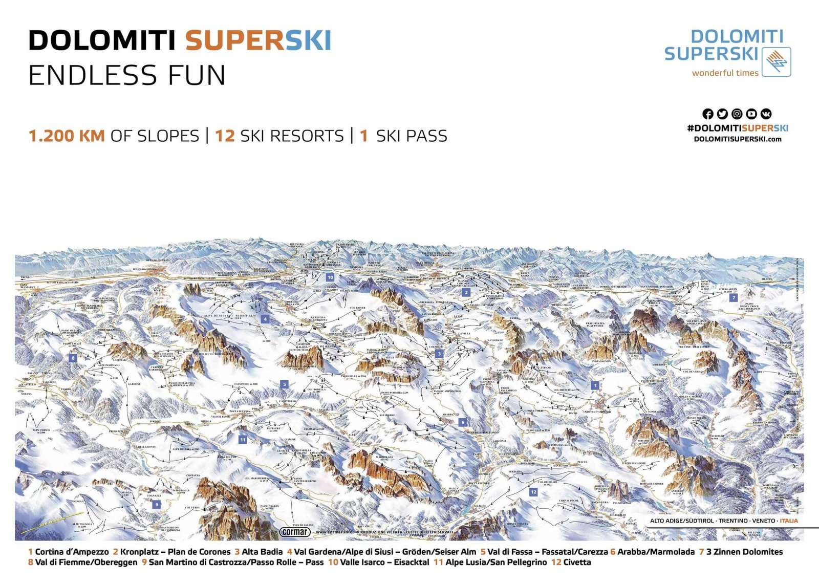 Dolomiti Superski Ski Area Map The Dolomiti Superski ski area map in the Dolomites