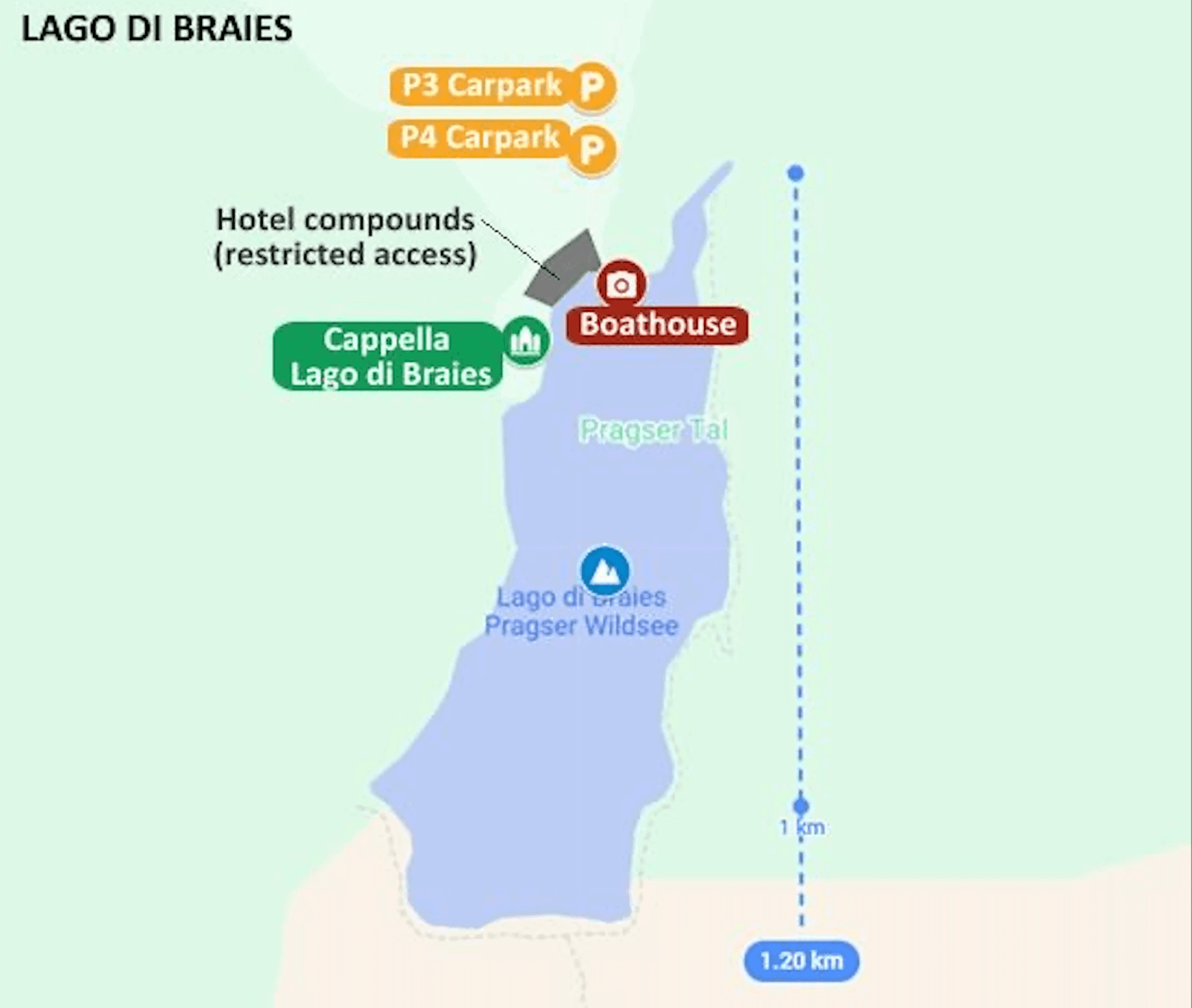 Where is Lake Lago di Braies located in the Dolomites? Lago di Braies on the Dolomites map