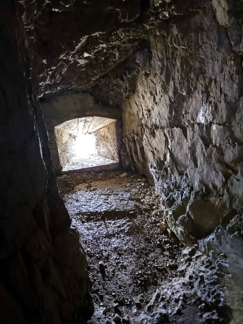 Rock-cut First World War tunnel inside Mount Lagazuoi near Passo Falzarego