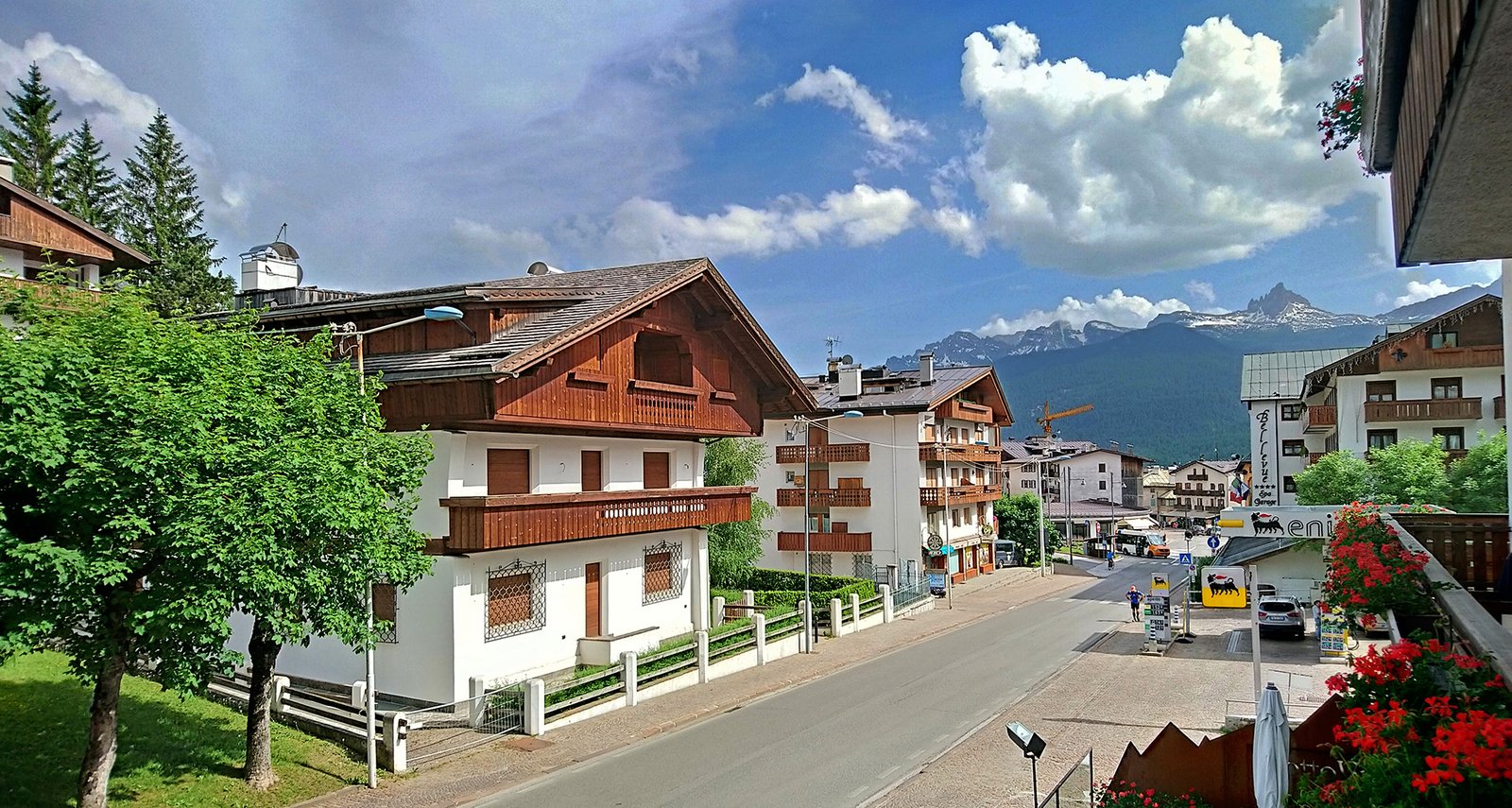 The SS51 Alemagna road approaching Cortina d'Ampezzo through the Dolomites